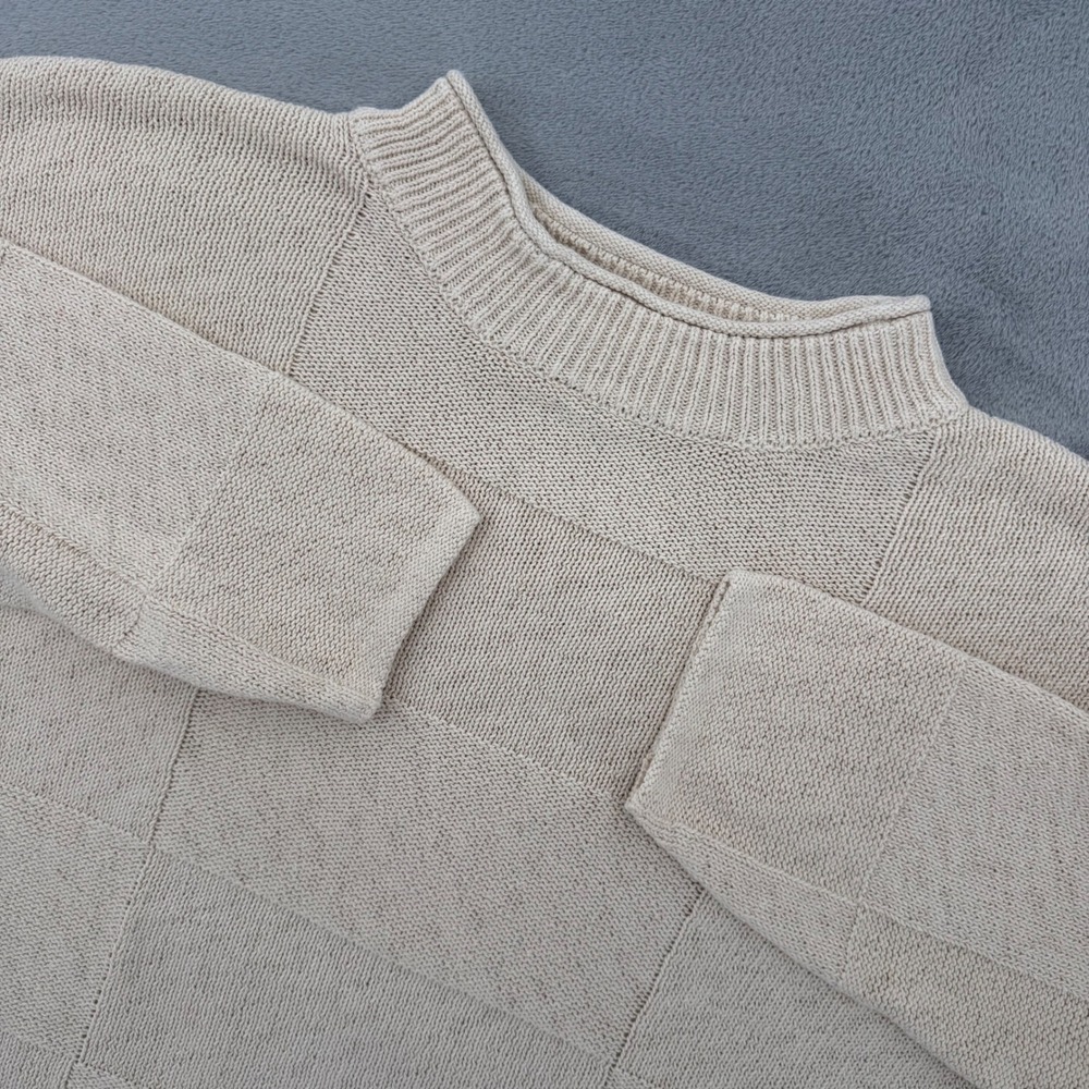 FP Beach Free People Beige Patchwork Textured Cotton Mock Neck Sweater Size M